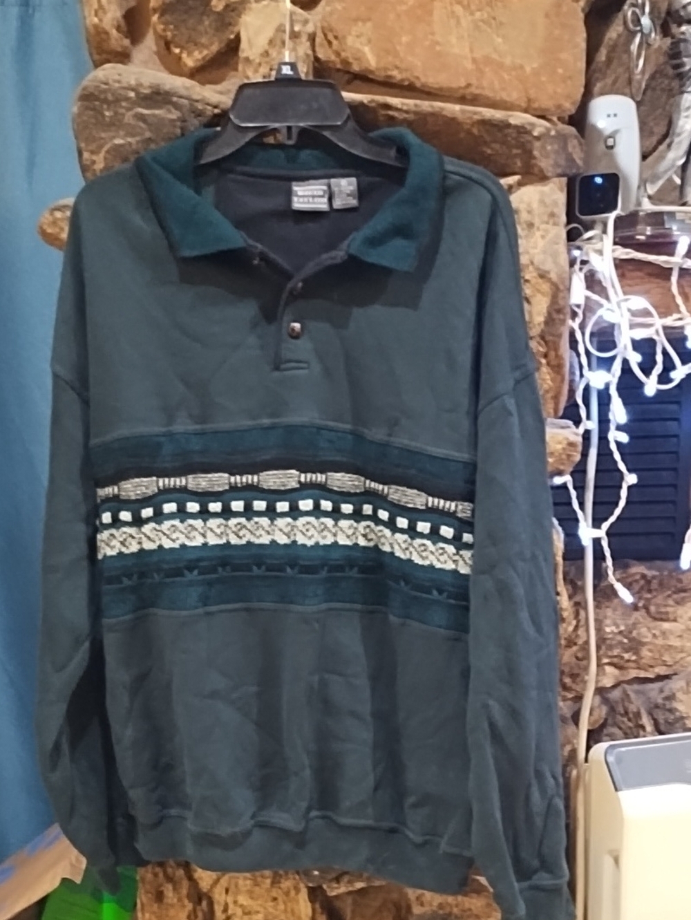 David Taylor Teal Green Striped Pullover Polo Sweatshirt